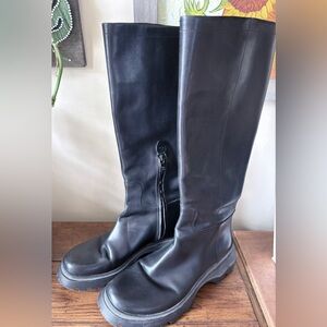 Prada Black Leather Tall Combat Boots